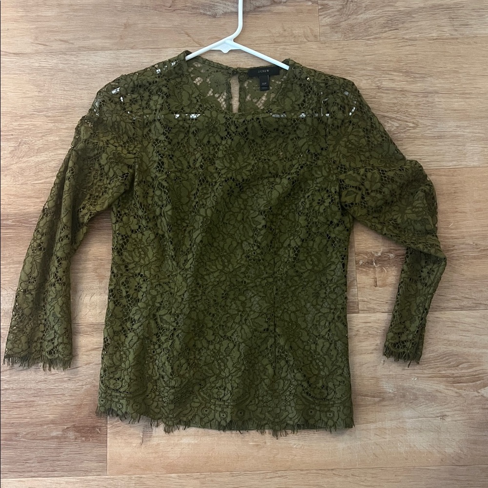 J. Crew Olive Green Lace Blouse